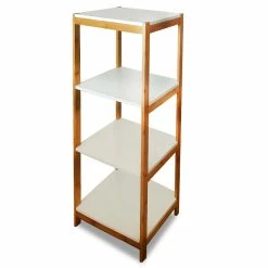 Métal Soldes 29 Coupon 🔥 Urban Living Étagère de salle de bain en bambou avec 4 étagères 40x30x95 cm 🧨