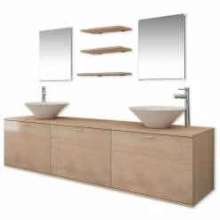 Métal Soldes 21 Promo ⭐ vidaXL Dix pièces pour salle de bains avec lavabo et robinet beige 🔔